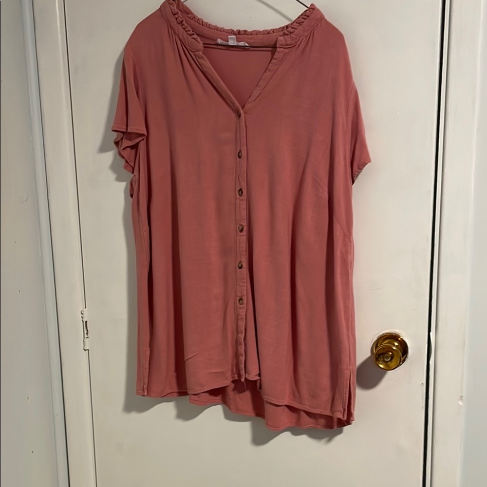 Chic Pink Button-Down Shirt for Women- peach